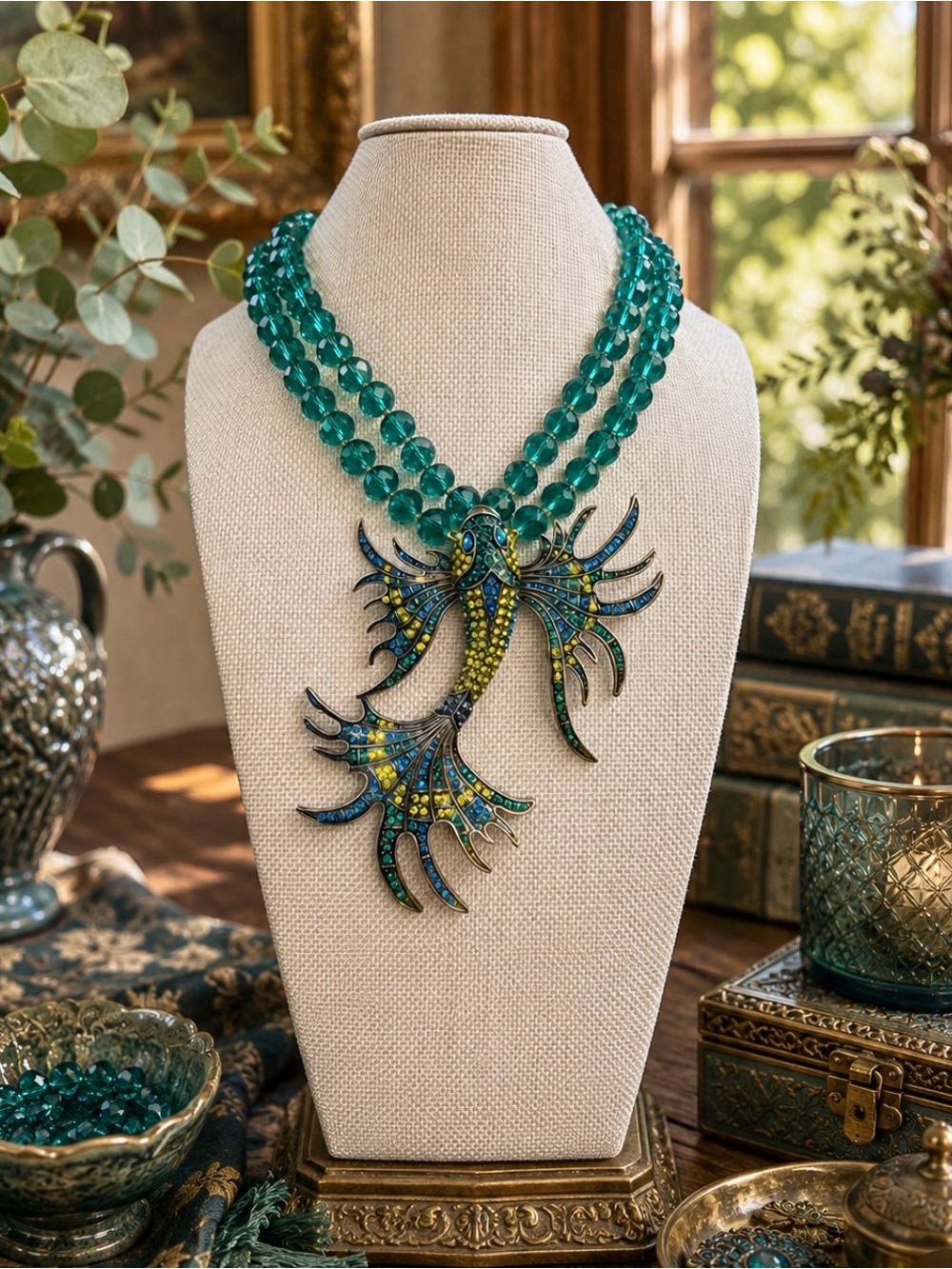 HEIDI DAUS “In the Swim” Double-Stranded Crystal Fish Pendant Statement Necklace